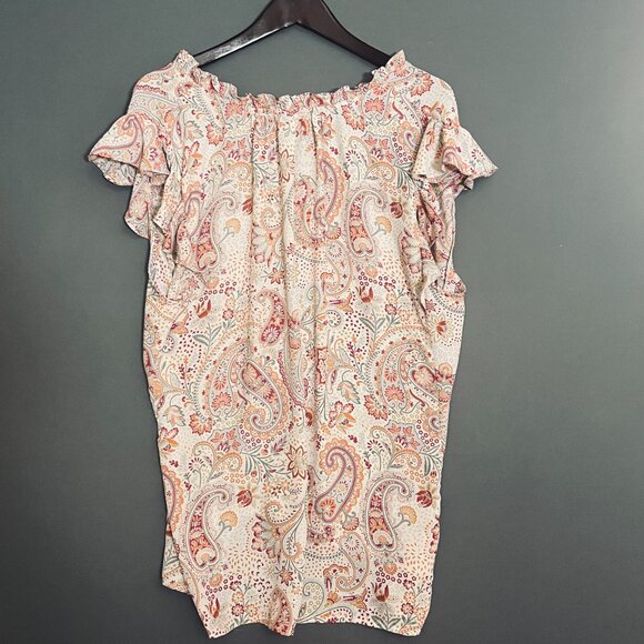 Cynthia Rowley Red & Orange Paisley Flutter Sleeve Blouse 1X - Picture 5 of 6